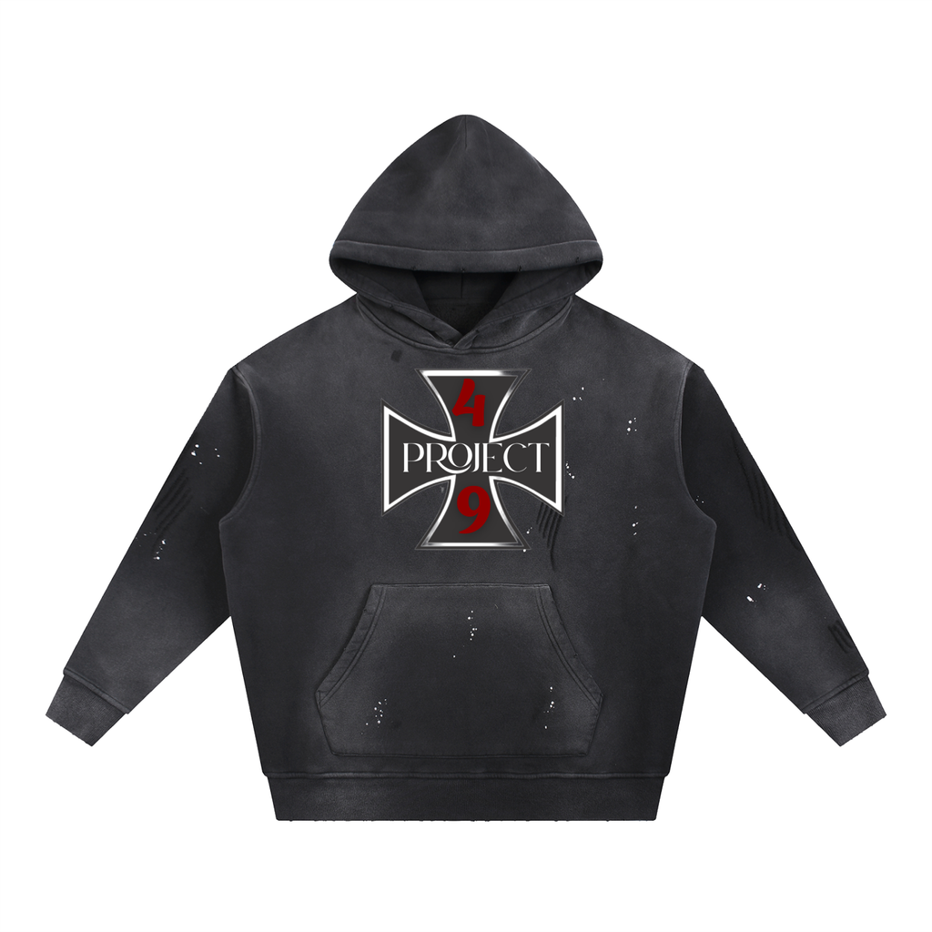 Vintage Washed Frayed Fleece Hoodie