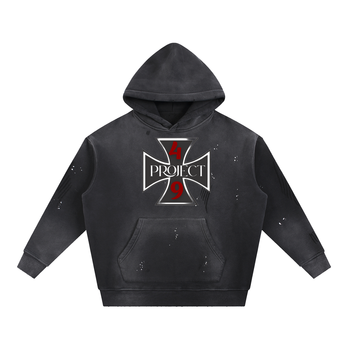 Vintage Washed Frayed Fleece Hoodie